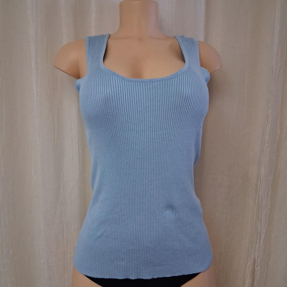 Boston Proper Light Blue Ribbed Tank Top Women Size M - Picture 2 of 12
